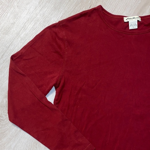 Vintage Eddie Bauer Classic Deep Red Cotton Long-sleeve Top - Picture 3 of 5